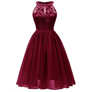 Burgundy Dress 2019 Women Hollow Out Sleeveless Sexy Ball Gown Dress Elegant Floral Pattern Lace Dresses Chiffon Vestido