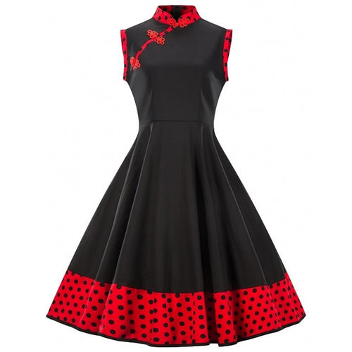 New Women Polka Dot Dress Elegant Evening Black Summer 1950s Chinese Retro A-Line 2019 Party Red Sexy Vintage Rockabilly Dresses