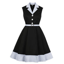Load image into Gallery viewer, Summer Cotton Office Lady Dress 2019 Turn Down Collar Dot Print Sleeveless Sashes 60s Vintage Vestidos Robe Fashion Dress New